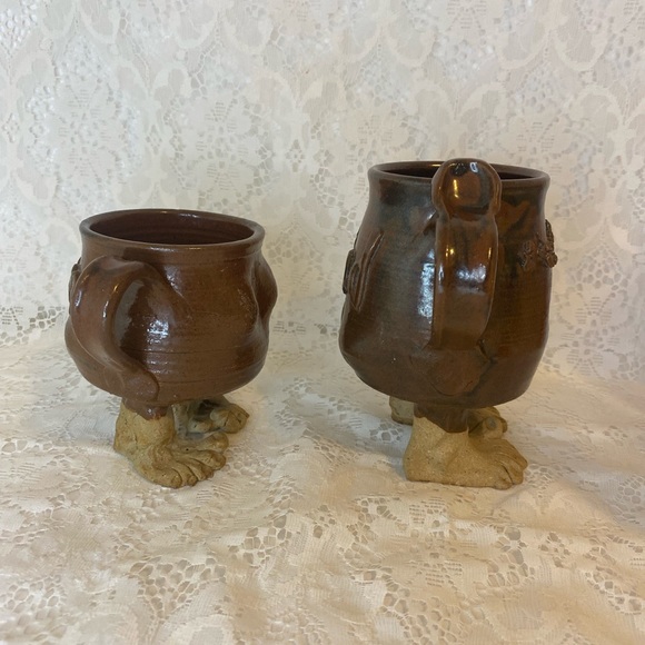 Vintage Clay Pottery Ceramic Coffee Mug Cup with Feet Footed MOM & DAD - Picture 2 of 5